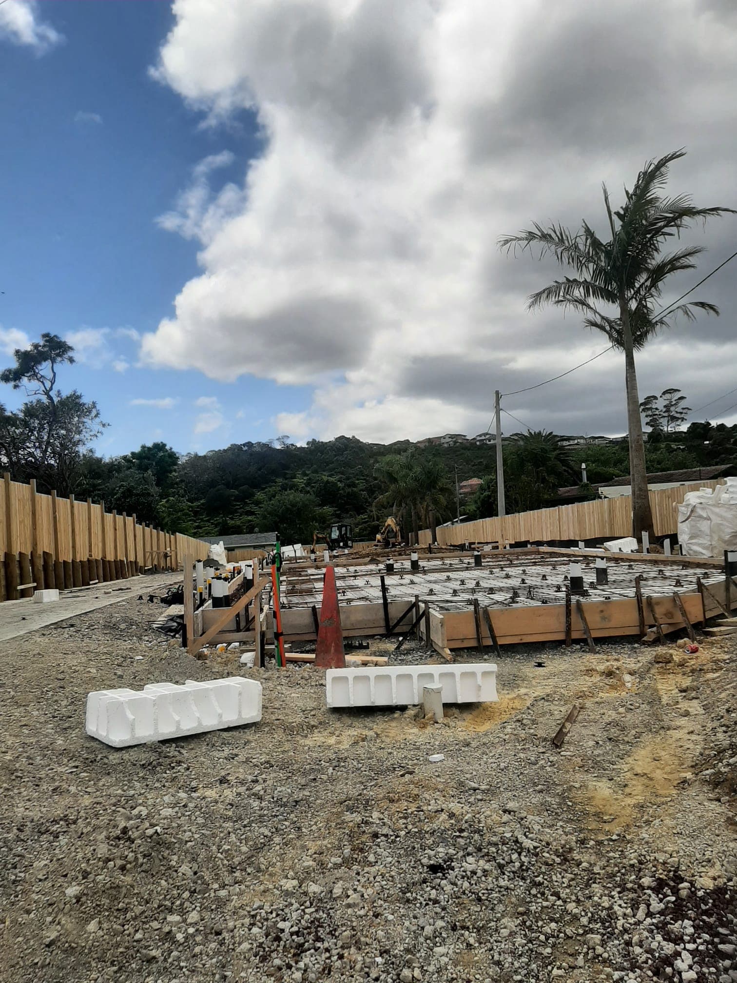 Rib-raft concrete floor slab formwork with polystyrene pods on a prepared building platform - Ambient Civil Auckland